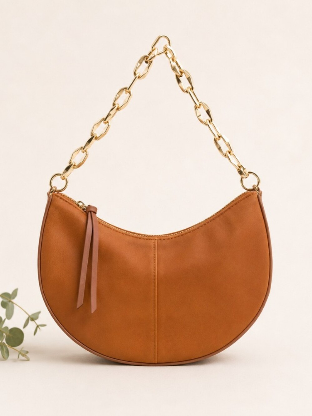 Universal Thread Tan Crescent Shoulder Bag with Gold Chain